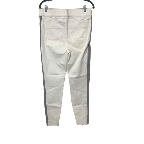 SPANX sz LG Denim Side Stripe Raw Hem Leggings Pants Highrise Flat Front Pull On - Picture 5 of 9